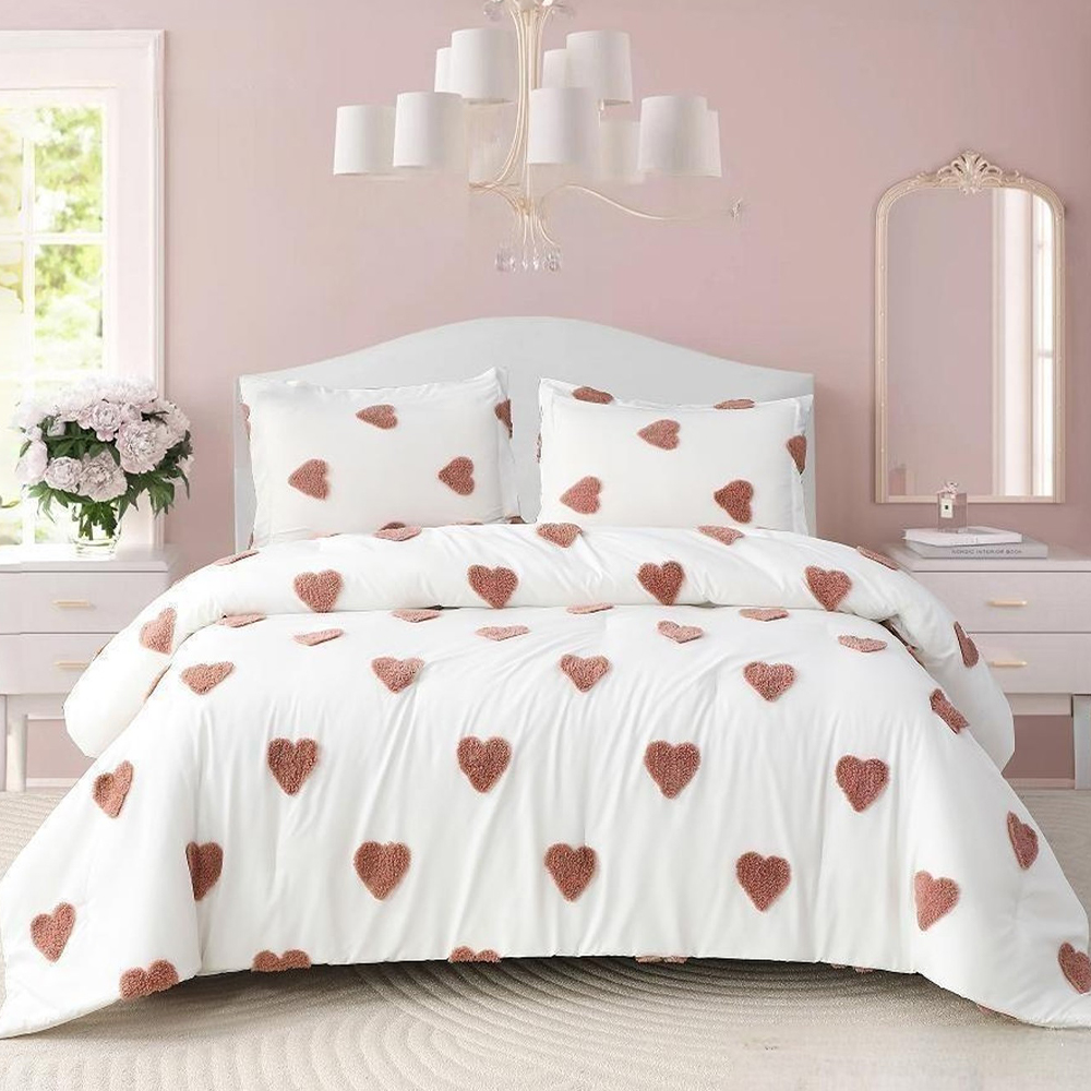 Talulah Heart Tufted Chenille Broderi Dynebetræk Dynebetræk Sæt Sengetøjssæt
