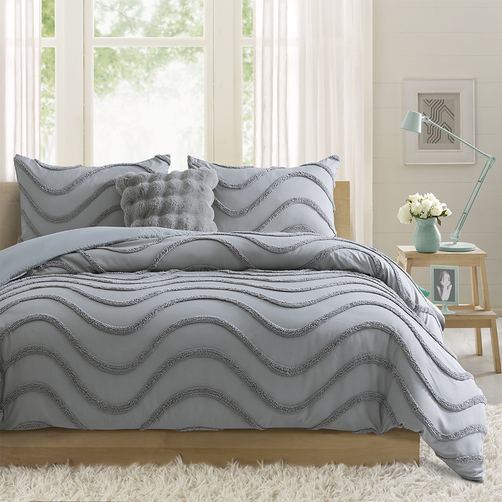 Milah Geometric Wave Modern Tufted Chenille Broderi Dynebetræk Dynebetræk Sæt Sengetøj