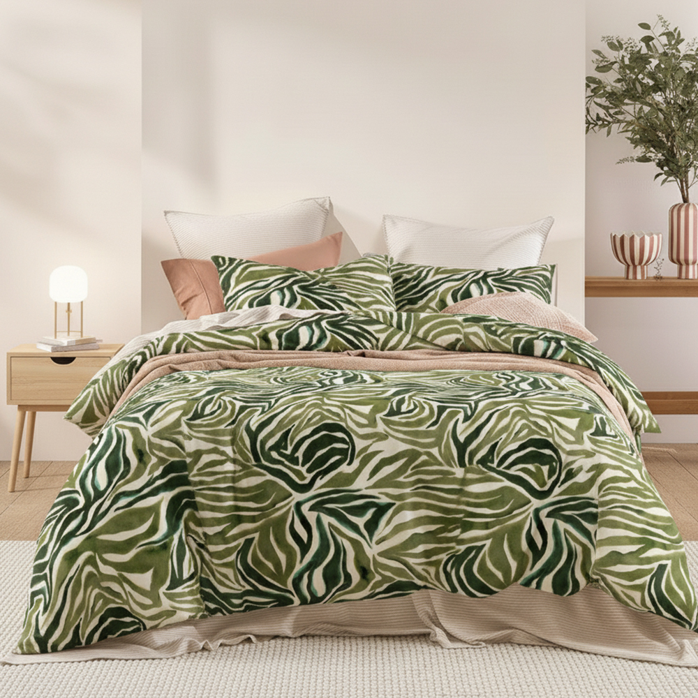 Green Leaf Prints Pure Microfiber Bomuld Printed Dyne Cover Quilt Cover Set Sengetøjssæt